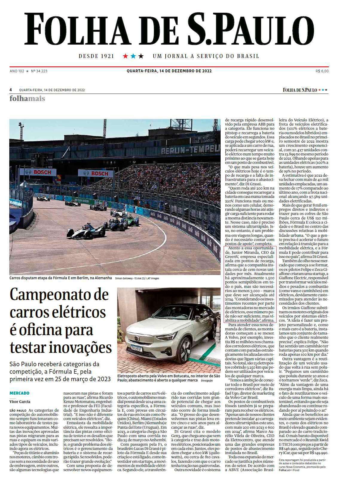 Mobilidade Elétrica: matéria publicada no jornal Folha de São Paulo